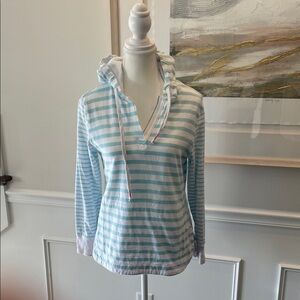 Tribal Coastal Light Blue White Rugby Striped Hoodie Pink Contrast 100% Cotton